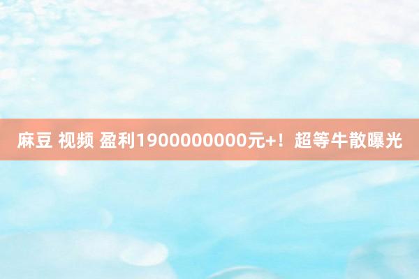 麻豆 视频 盈利1900000000元+！超等牛散曝光